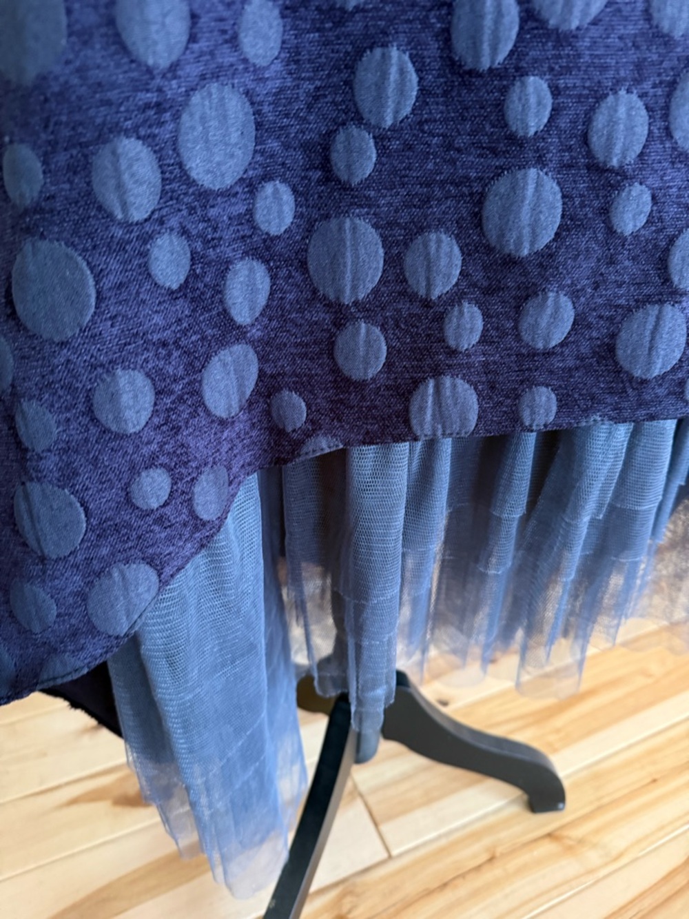 NWT Polka Dot Midi Skirt with Tulle Hem dark blue/purpley - Picture 5 of 9